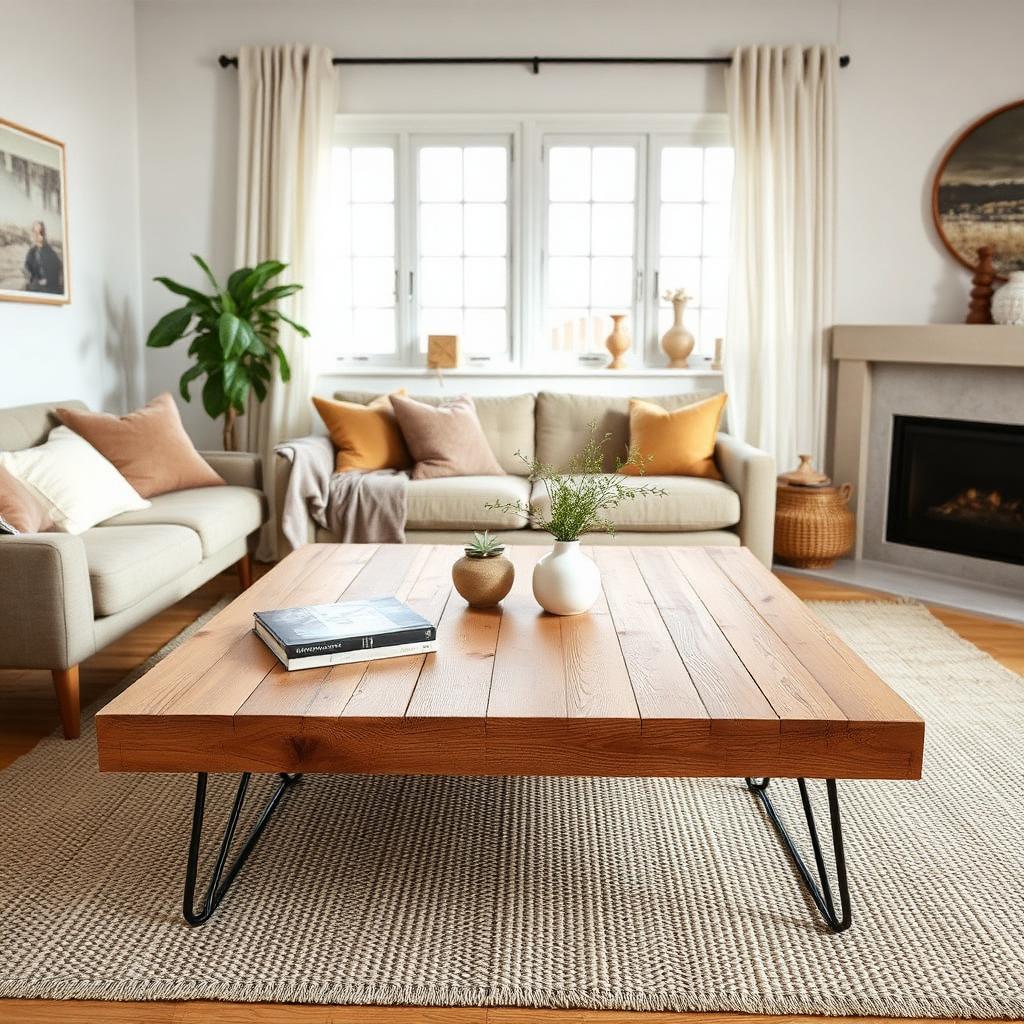 Mesa de centro DIY con tablones de pino reciclado
